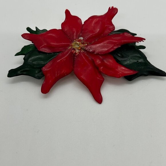 Vintage Poinsettia Brooches 1940s WWII Era Acrylic 4 Pins and Earrings Floral - Picture 15 of 16
